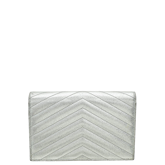 YSL Silver Chevron Monogram Chain Wallet