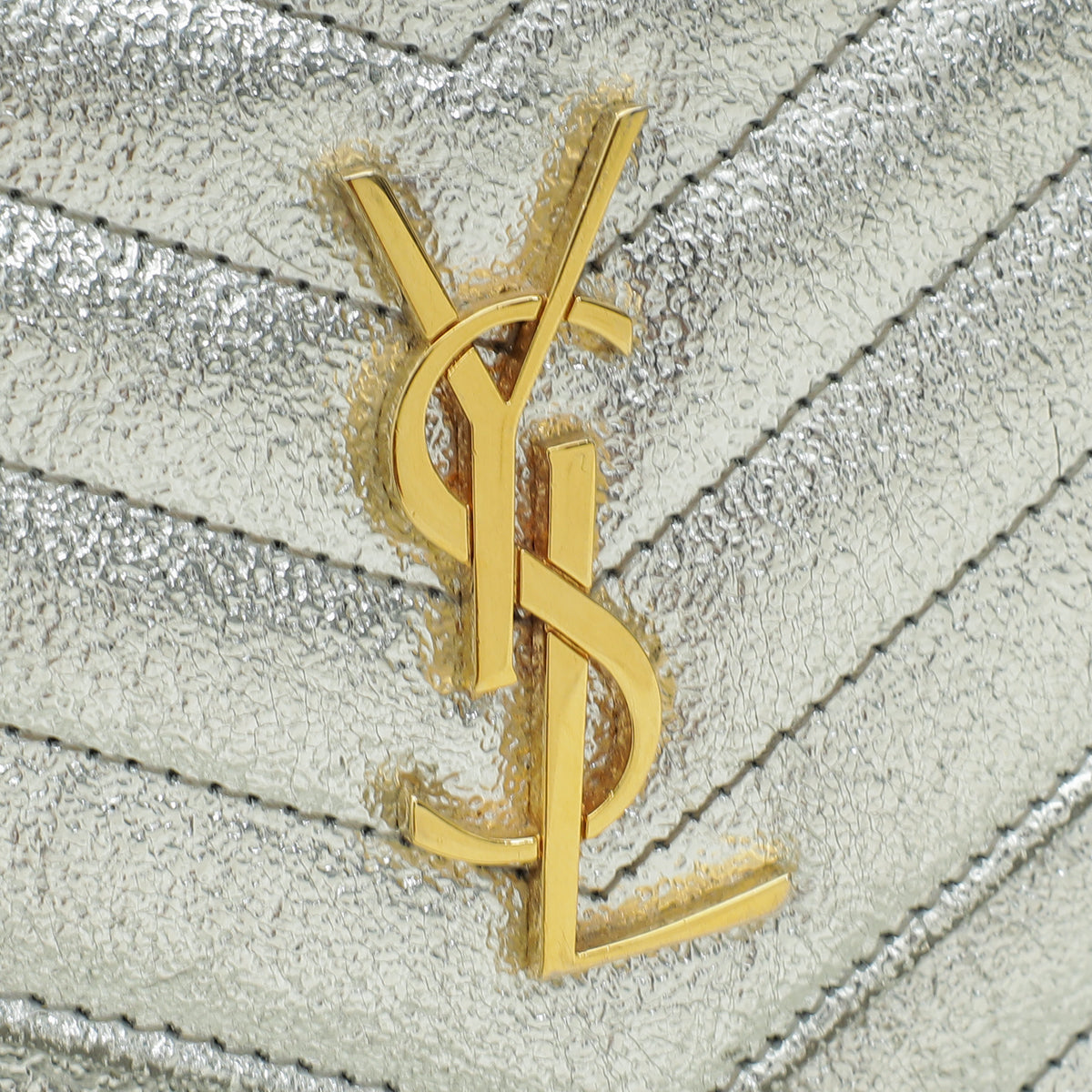 YSL Silver Chevron Monogram Chain Wallet