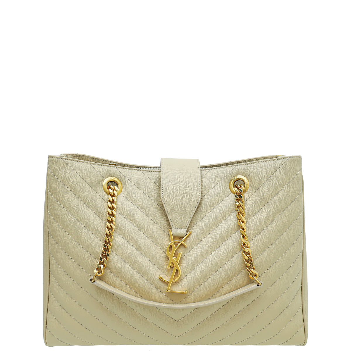 YSL Beige Monogram Chevron Large Shopper Bag-YSL-THE CLOSET