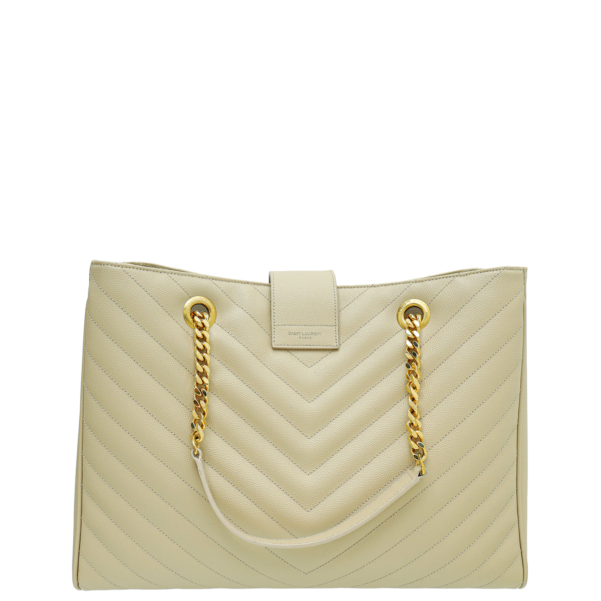 YSL Beige Monogram Chevron Large Shopper Bag-YSL-THE CLOSET