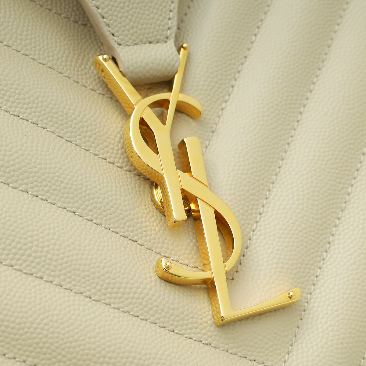 YSL Beige Monogram Chevron Large Shopper Bag