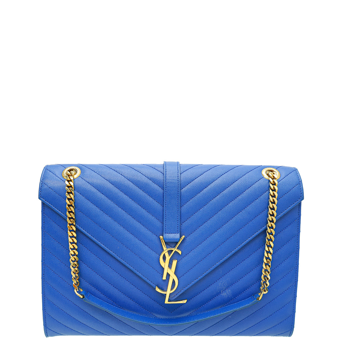 YSL Blue Monogram Chevron Satchel Large Bag-YSL-THE CLOSET