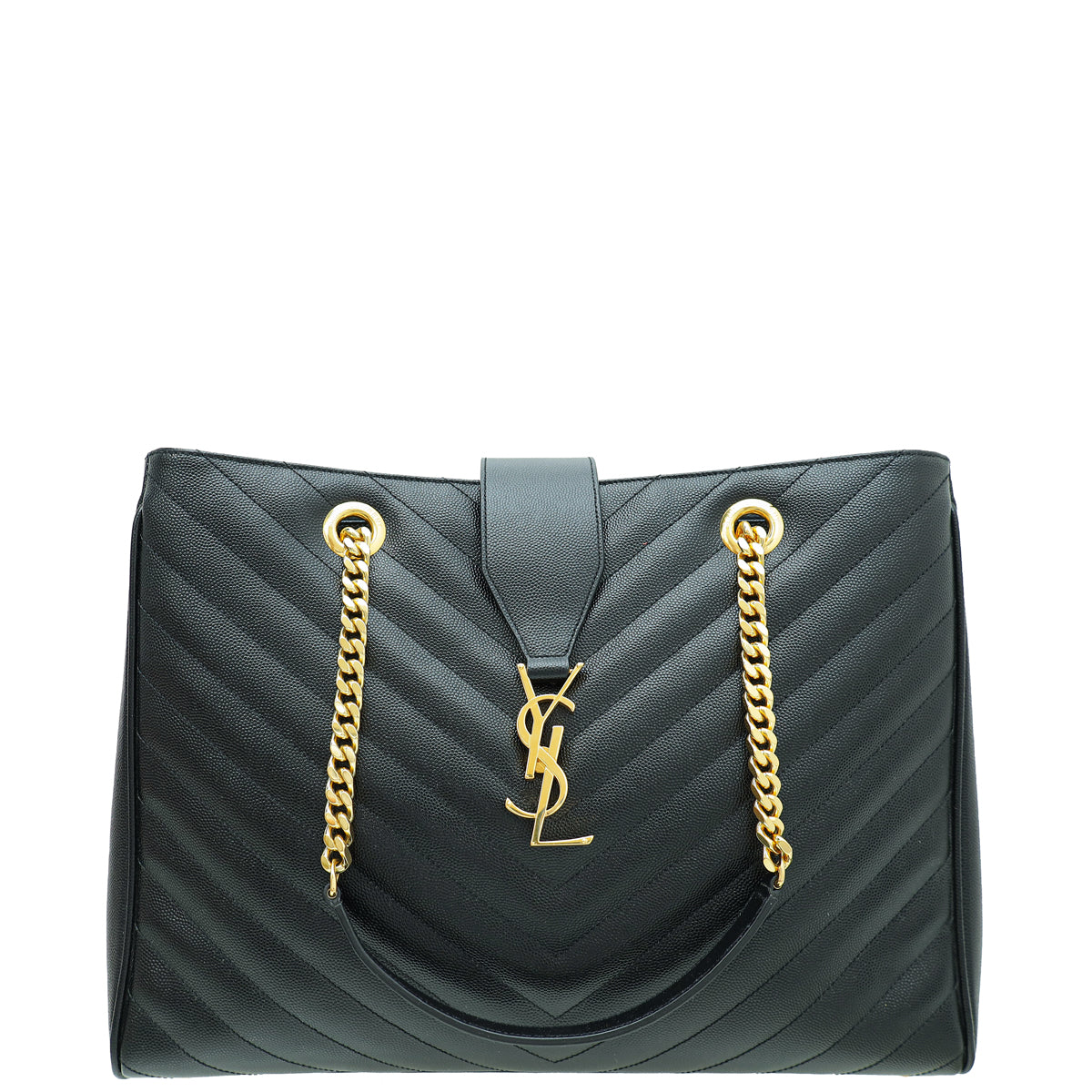 YSL Black Monogram Chevron Large Shopper Bag-YSL-THE CLOSET