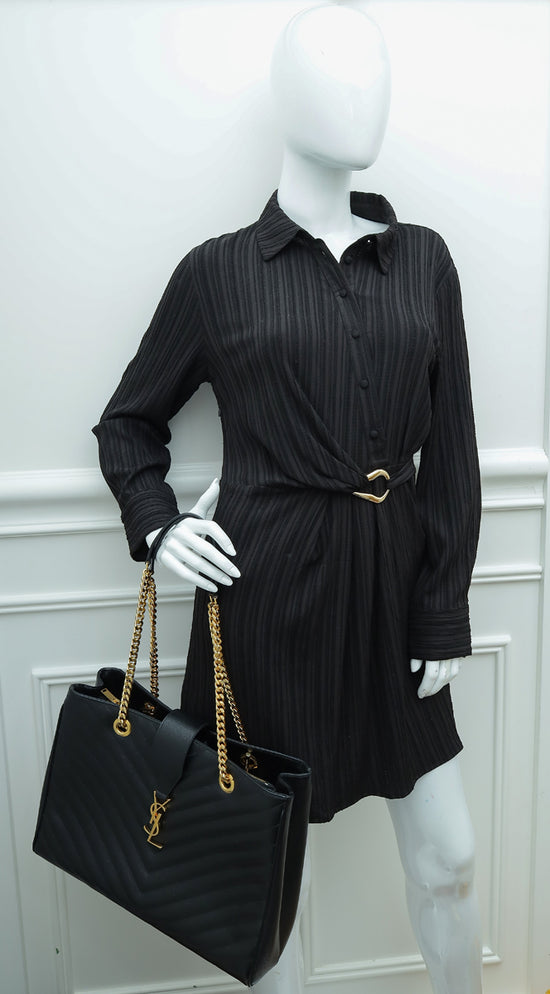 YSL Black Monogram Chevron Large Shopper Bag