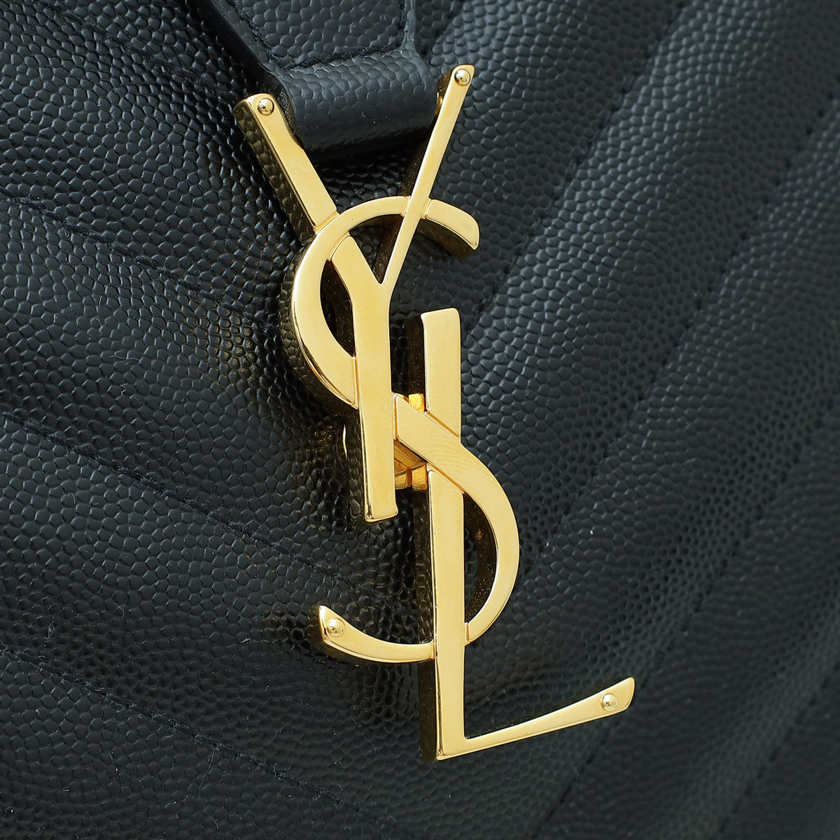 YSL Black Monogram Chevron Large Shopper Bag