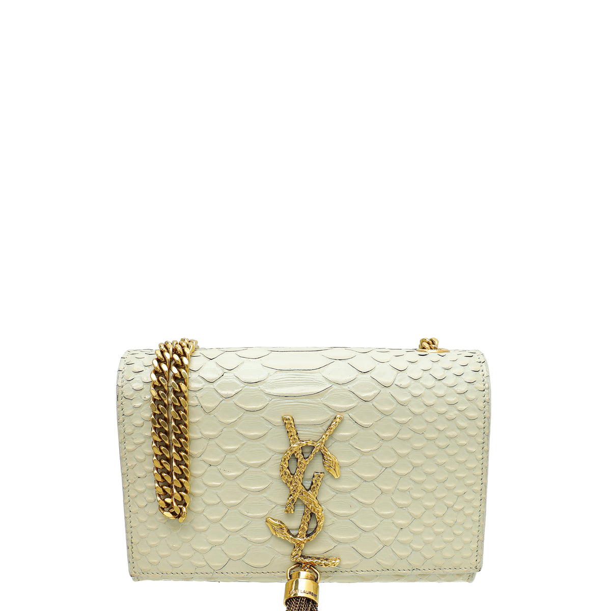 YSL Cream Kate Tassel Python Embossed Mini Shoulder Bag-YSL-THE CLOSET