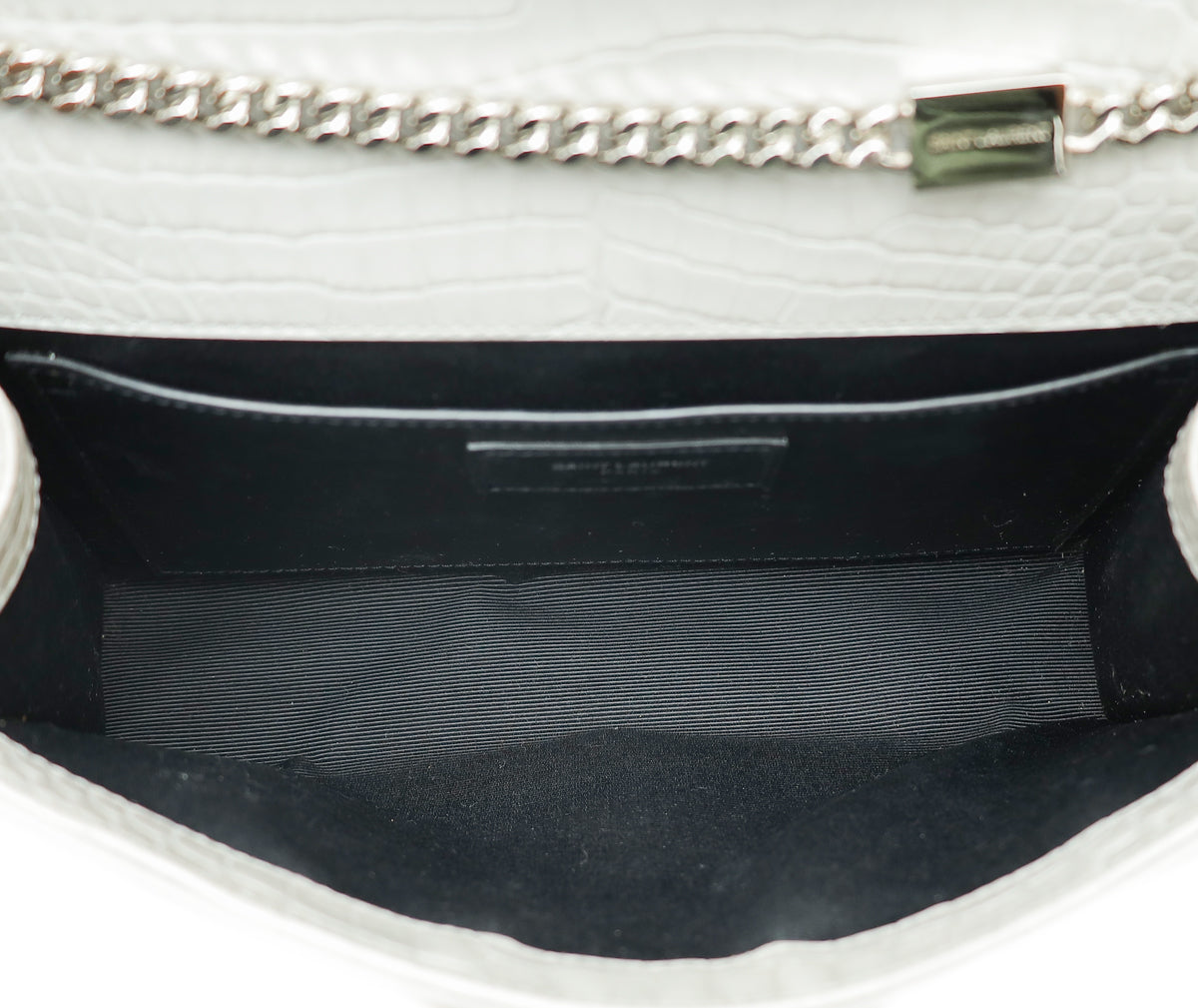 YSL Grey Kate Tassel Croco Embossed Medium Shoulder Bag