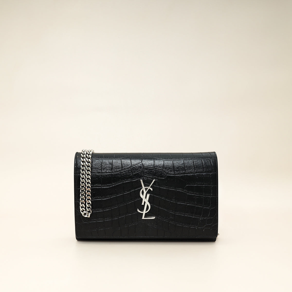 YSL Black Croco Embossed Monogram Kate Wallet On Chain-YSL-THE CLOSET