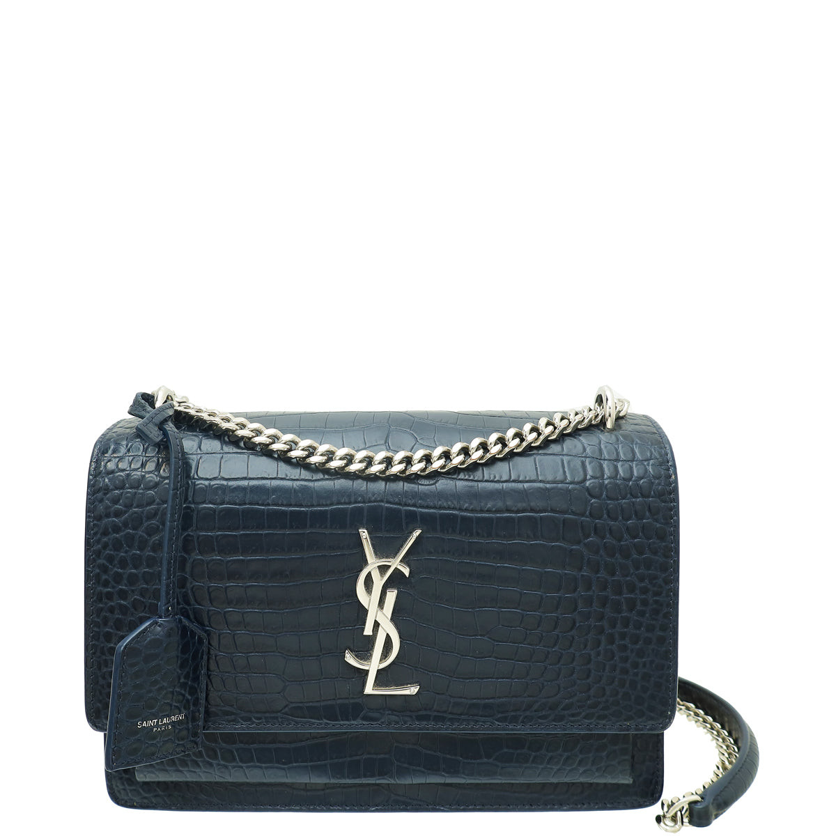 YSL Indigo Blue Sunset Croco Embossed Medium Shoulder Bag-YSL-THE CLOSET
