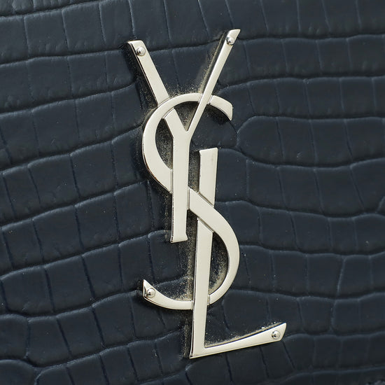 YSL Indigo Blue Sunset Croco Embossed Medium Shoulder Bag