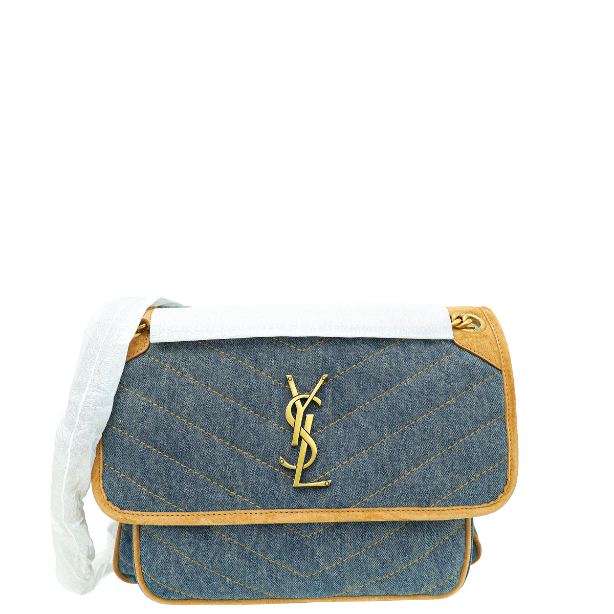 YSL Bicolor Denim Niki Medium Shoulder Bag-YSL-THE CLOSET