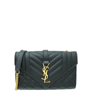 حقيبة سلسلة صغيرة مبطنة بطبعة مونوغرام سوداء من YSL 