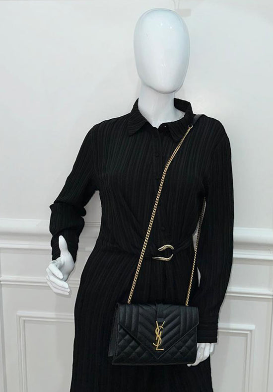 YSL Black Monogram Envelope Mix Quilted Small Chain Bag THE CLOSET