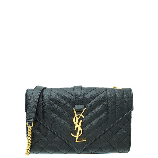YSL Black Monogram Envelope Mix Quilted Small Chain Bag