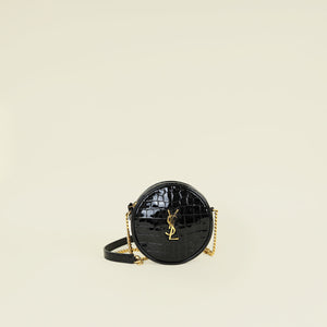 YSL Black Croco Embossed Round Vinyle Camera Bag
