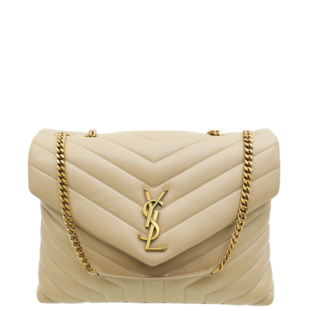 YSL Beige Monogram Loulou Smooth Medium Bag-YSL-THE CLOSET
