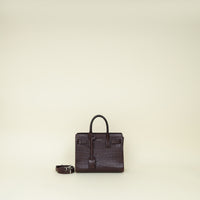 YSL Burgundy Croco Embossed Nano Sac De Jour Bag