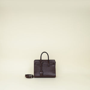 YSL Burgundy Croco Embossed Nano Sac De Jour Bag
