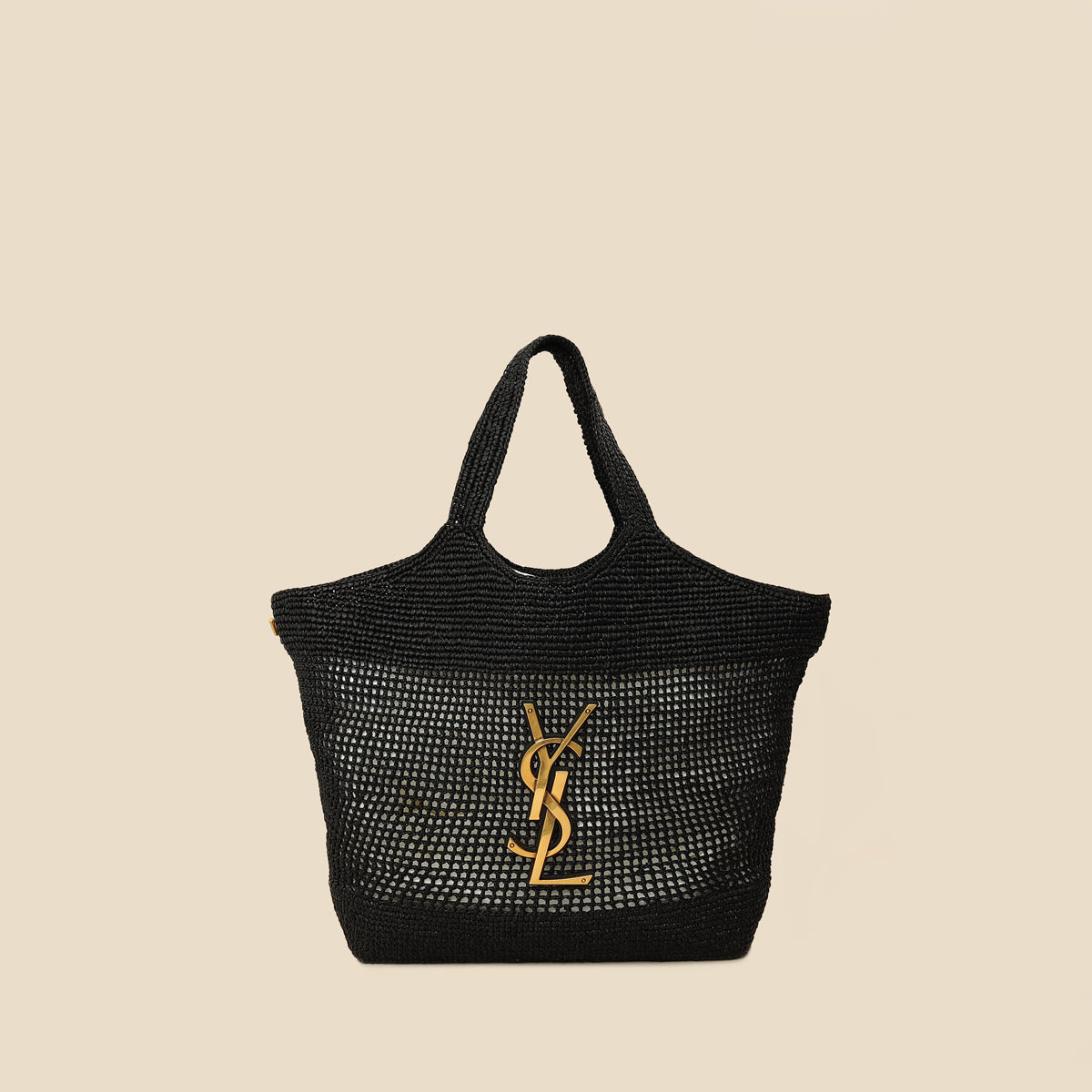 YSL Black Raffia Maxi Icare Shopping Bag-YSL-THE CLOSET