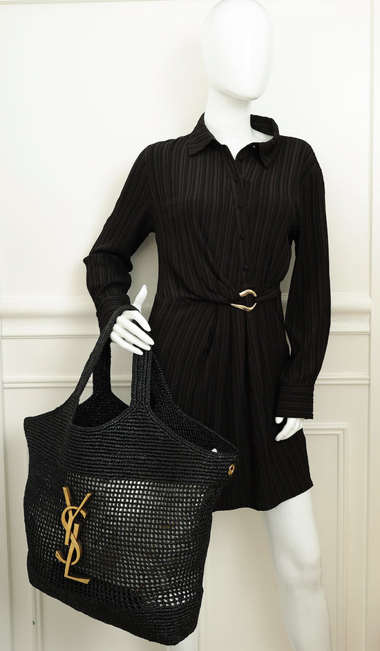 YSL Black Raffia Maxi Icare Shopping Bag-YSL-THE CLOSET