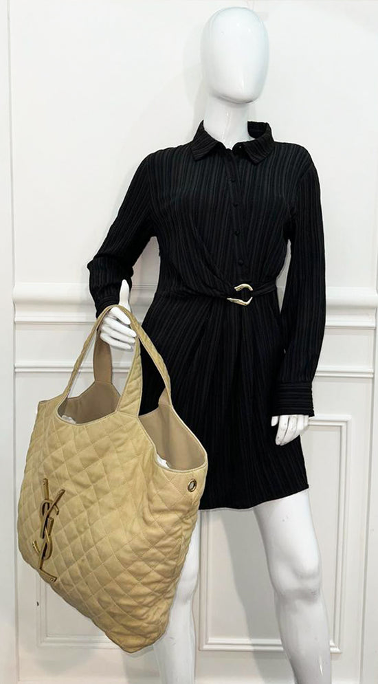 YSL Beige Quilted Nubuck Icare Maxi Shopping Bag