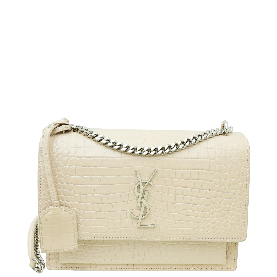 YSL Pinkish Beige Croco Embossed Sunset Medium Chain Bag-YSL-THE CLOSET