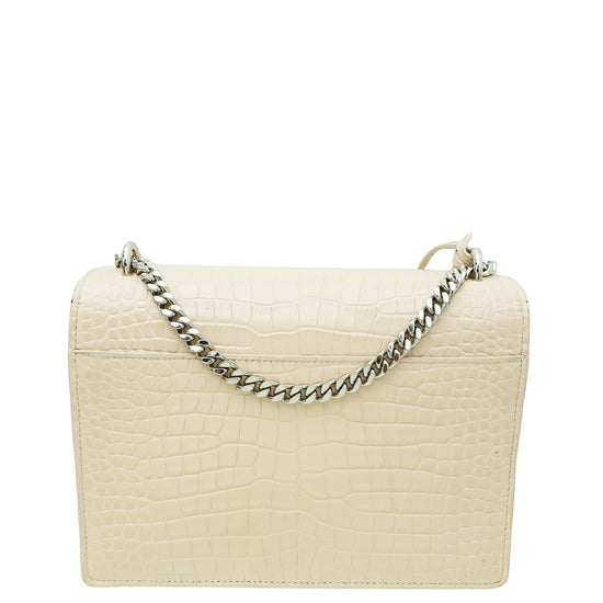 YSL Pinkish Beige Croco Embossed Sunset Medium Chain Bag