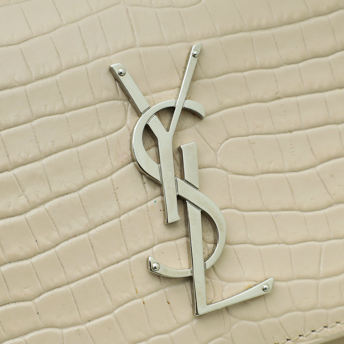 YSL Pinkish Beige Croco Embossed Sunset Medium Chain Bag