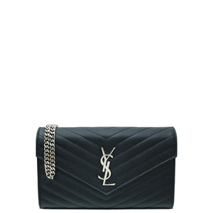 YSL محفظة Cassandre Chevron سوداء على السلسلة 