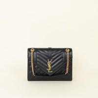 YSL Black Mix Quilt Medium Envelope Shoulder Bag