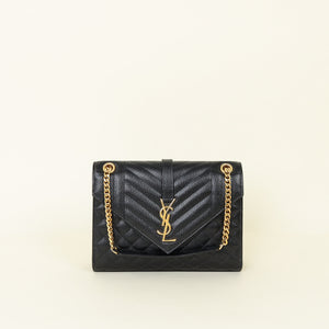 YSL Black Mix Quilt Medium Envelope Shoulder Bag