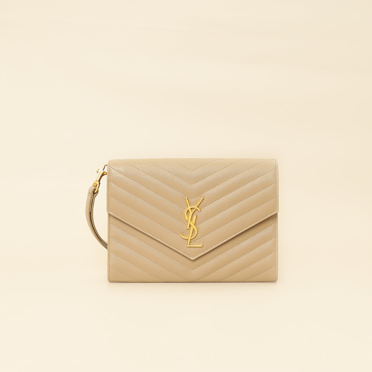 YSL Beige Monogram Cassandre Flap Pouch-YSL-THE CLOSET