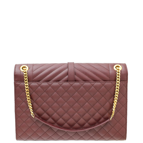 YSL Burgundy Monogram Mix Quilted Envelope Large Shoulder Bag