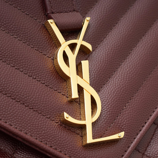 YSL Burgundy Monogram Mix Quilted Envelope Large Shoulder Bag