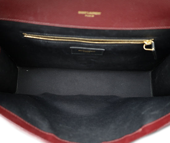 YSL Burgundy Monogram Mix Quilted Envelope Large Shoulder Bag