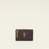 YSL Burgundy Cassandre Chevron Wallet On Chain
