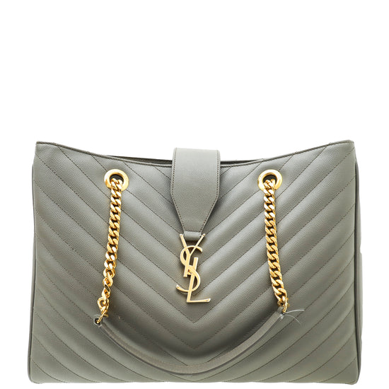 YSL Grey Classic Monogram Shopping Tote Bag THE CLOSET