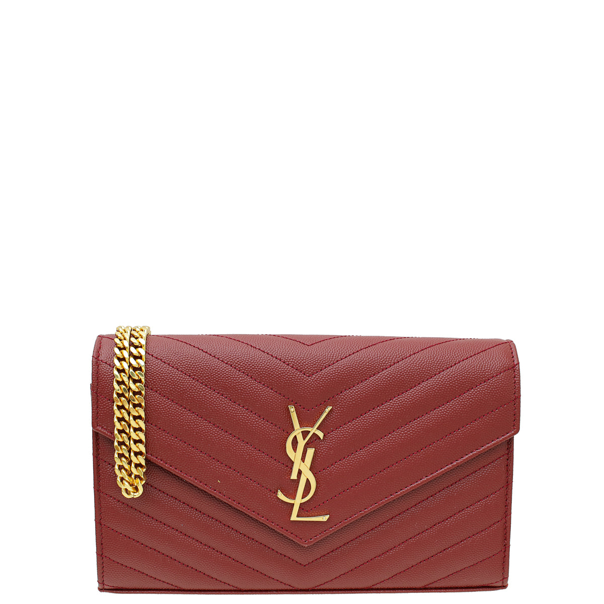 YSL Dark Red Cassandare Classic Wallet On Chain-YSL-THE CLOSET
