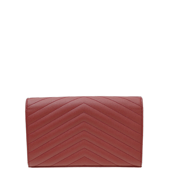 YSL Dark Red Cassandare Classic Wallet On Chain