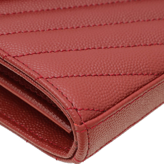 YSL Dark Red Cassandare Classic Wallet On Chain