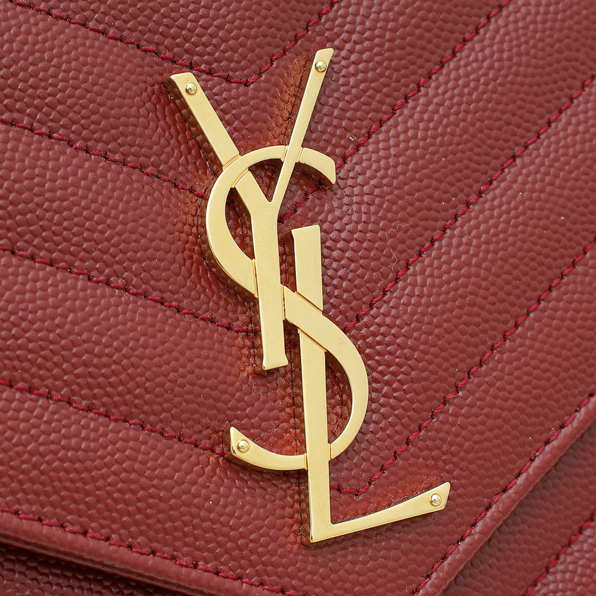 YSL Dark Red Cassandare Classic Wallet On Chain