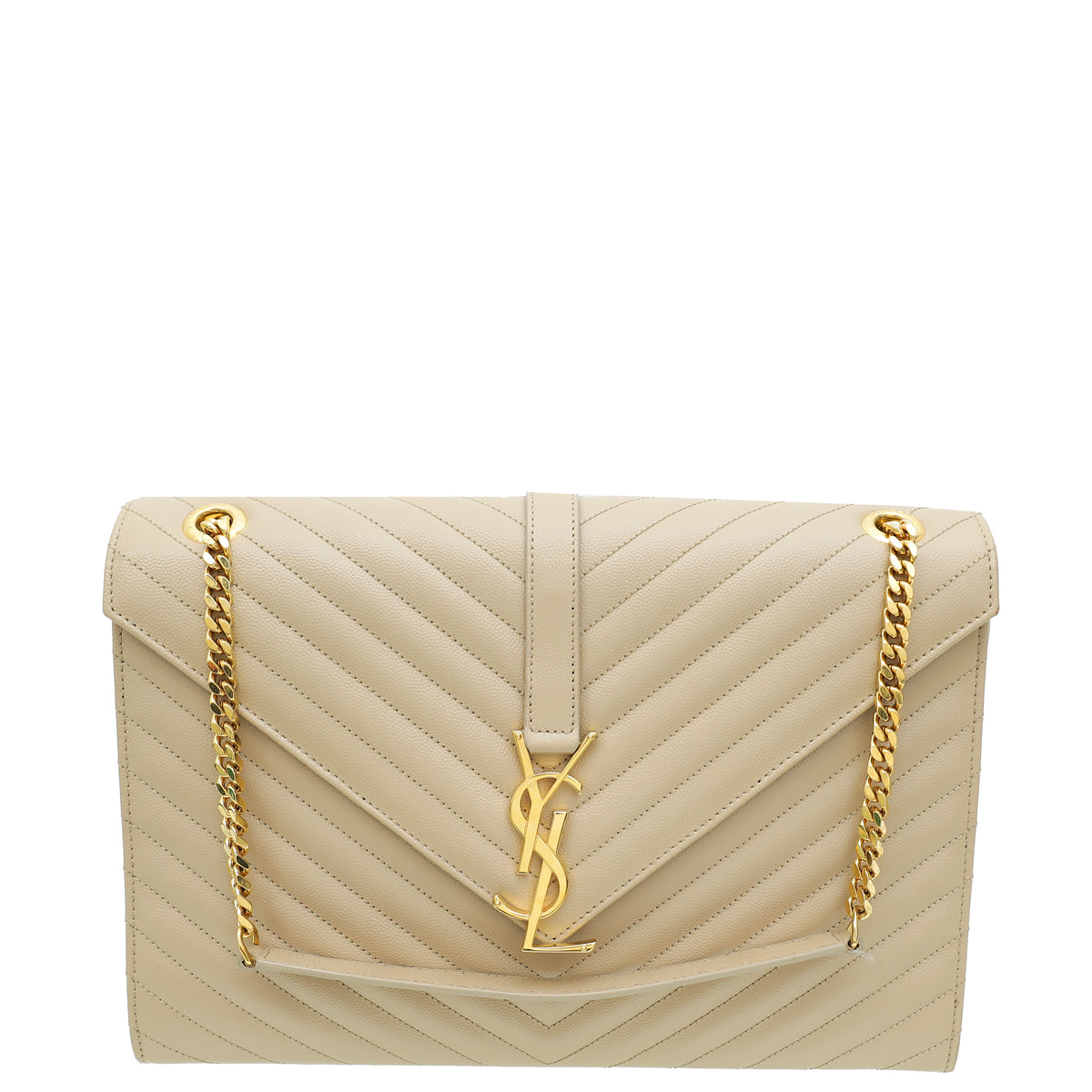 YSL Beige Monogram Satchel Flap Large Shoulder Bag-YSL-THE CLOSET