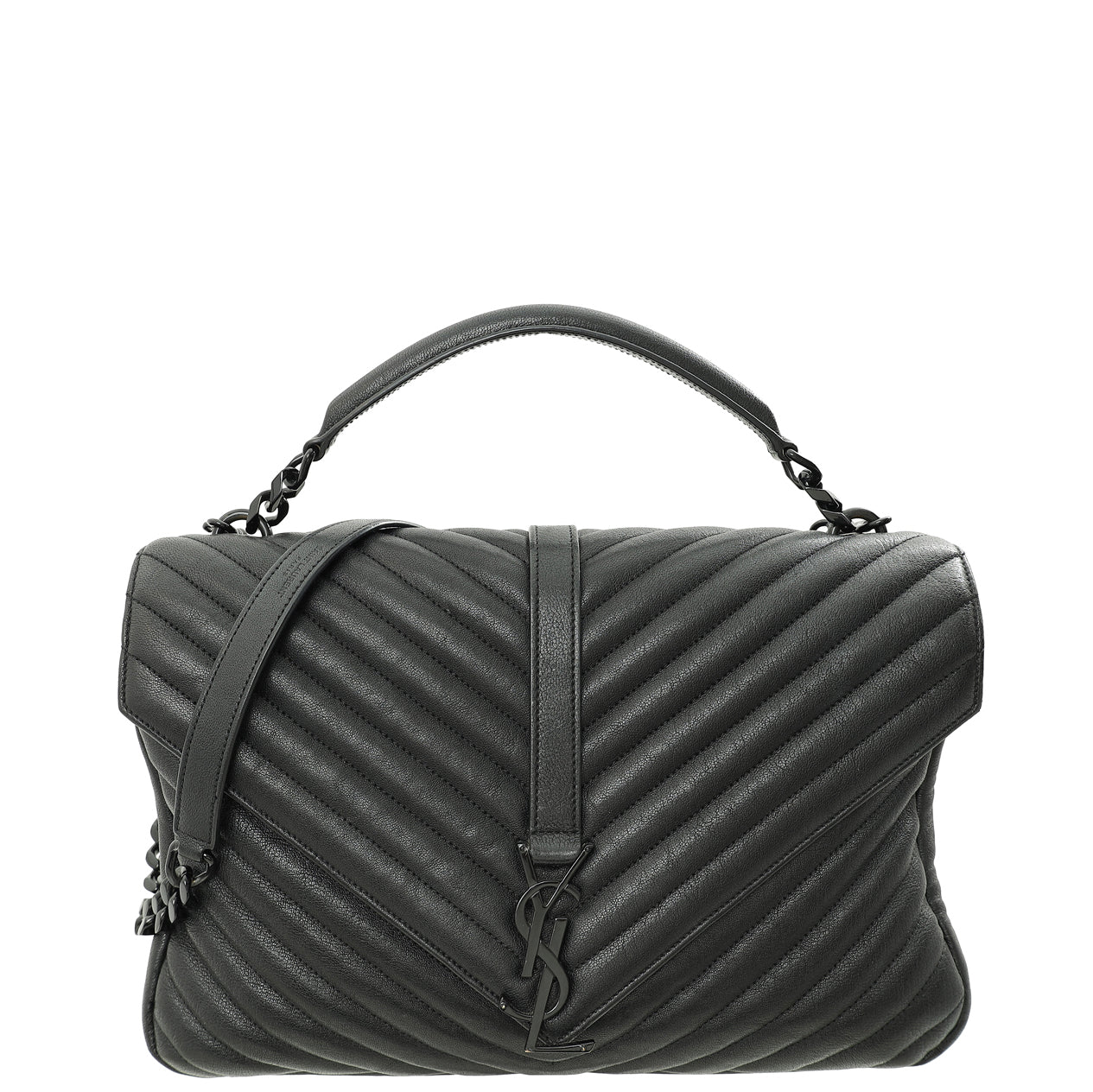 YSL So Black Chevron College Sheepskin Large Bag-YSL-THE CLOSET