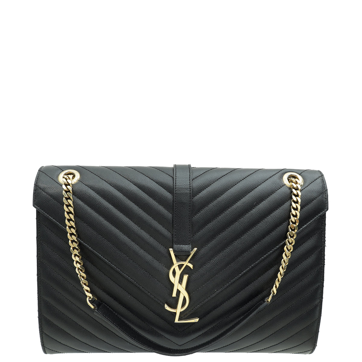 YSL Black Monogram Chevron Satchel Large Bag-YSL-THE CLOSET