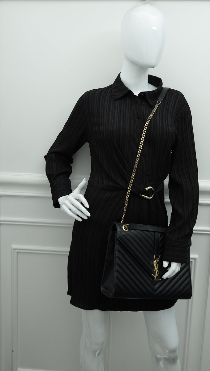 YSL Black Monogram Chevron Satchel Large Bag