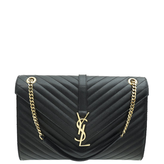 YSL Black Monogram Chevron Satchel Large Bag