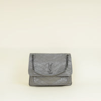 YSL Grey Niki Flap Large Shoulder Bag