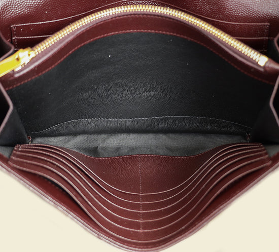 YSL Burgundy Cassandre Chevron Wallet On Chain