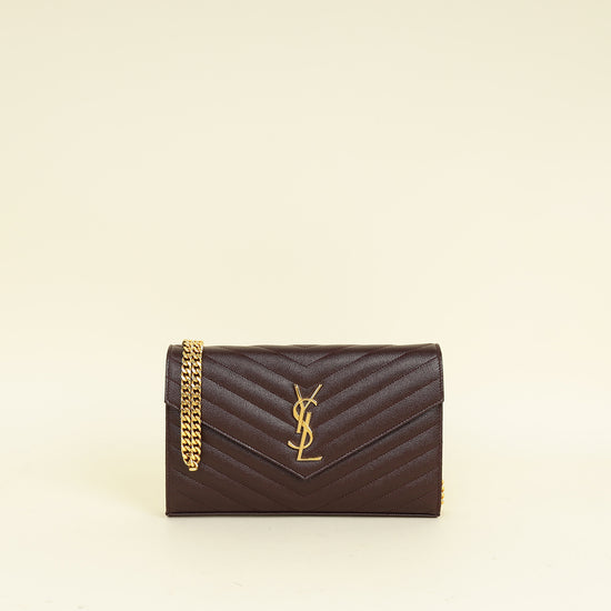 YSL Burgundy Cassandre Chevron Wallet On Chain
