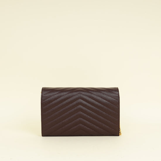 YSL Burgundy Cassandre Chevron Wallet On Chain